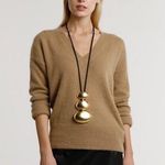 Halogen  Cashmere V neck Sweater in Tan Photo 0