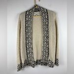 Lucky Brand  Novelty Stitch Cardigan Small‎ Cream Black Cable Knit Open Sweater Photo 1