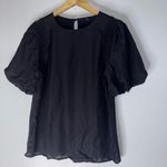 Ann Taylor NWT  Black Puff Short Sleeve‎ Eyelet Trim Detail Top Medium Photo 0