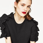 ZARA  Black Ruffle Short Sleeves Sweater Women's S Whimsical Preppy Dark Academia Photo 0