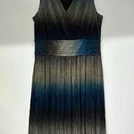 Newport News  Sleeveless Midi Dress 16 Large SHINY Teal Blue Brown CRINKLE RawHem Photo 0