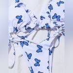 SheIn White And Blue Butterfly Print Tie Halter Bikini Size Large Brand New Photo 4