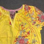 Robert Graham yellow top, red embroidered flowers and puff sleeves, size Small Photo 1