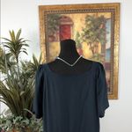 White Birch  Women Navy Blue Dress Short Sleeve Pleated Square Neck 100% Linen Photo 5