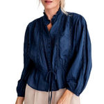 Free People NWT  Best of Me Navy Blue Eyelet Blouse Boho Cotton Women's size XS Photo 0