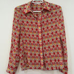 Alice + Olivia  Womens Blouse XS Printed Silk Pink Button Collar Long Sleeve Photo 0