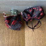 Vintage Mira Red & Black Quilted Puffy‎ Asian Print Shoulder Bag w/ Head Scarf Photo 12