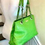 Kate Spade Lime Green Ostrich Leather Three Pocket Silver Chain Shoulder Bag Photo 3