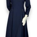 Vintage Victorian Dress Lolita Lace Collar Navy Blue Bow Back Whimsigoth Pockets Photo 0