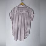 Loft  Pink Blue White Stripe Short Sleeve Collar‎ Button Down Large Photo 1