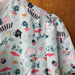 Unique Vintage  Short Sleeve Bow Neck Button Up Blouse Paris French Print XL 14 Photo 4
