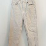 ZARA  High Rise Straight Leg Jeans Raw Hem Button Fly Size 6 Cream Color Cotton Photo 0