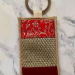 Red Floral Embroidered Velvet Wristlet phone or multipurpose Pouch Photo 0