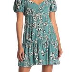 Abound  Puff Sleeve Mini Dress In Teal Mineral Byron Floral Size XL Photo 0