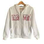 Pretty Garden Chic Long Sleeve Zip Down Jacket with LOVE graphic. Size Medium Photo 0