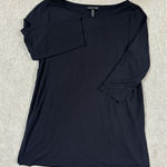 Eileen Fisher xs black split hem 3/4 sleeve Tencel Blouse Minimalist Photo 0