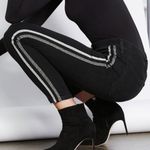 joe's jeans EUC Joe’s Jeans The Charlie High Rise Skinny Ankle Metallic Stripe Black Size 25 Photo 0