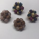 Lot Of 2 Vintage Clipon Costume Earrings Bead Cluster / Beaded 1 Signed Fredrick Photo 3