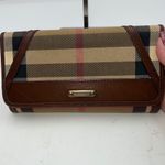Burberry  London Checkbook Wallet Canvas Leather Trim Brown Authentic Made Italy Photo 2
