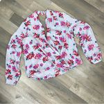 Lush Clothing Lush Floral Satin Faux Wrap Surplice Blouse Lavender Pink Large Photo 8