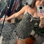 Betsey Johnson  Retro Floral Mini Slip Dress Navy Bow Photo 6