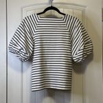 Free Assembly Square Neck Top Womens White Black Stripes Short Balloon Sleeve S Photo 5