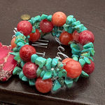 Handmade Y2K Turquoise & Coral Wire Wrapped Statement Bangle Photo 0