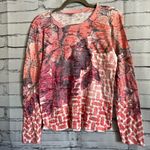 Before + Again Red White Floral Graphic Longsleeve Top S Y2K Relaxed Vibrant Orange Photo 5