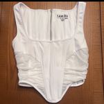 I am gia I.AM.GIA. Mandi Ruched Mesh Sttetch Corset Top‎ Back Zipper White Size Small Photo 3