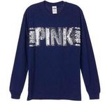 PINK - Victoria's Secret Victoria’s Secret PINK Navy Blue Bling Long Sleeve T-Shirt Photo 1