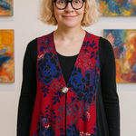 Parsley & Sage Maxi Tunic Vest Jersey Knit w/ Pockets Boho Artsy Flower Child 1X Red Photo 0