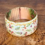 Iris Design Wide Resin Bangle Bracelet Hand Painted Floral Glitter Accents Green Photo 8