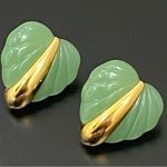 Unsigned Unique Vintage Molded Leaf Lucite Faux Jade Gold Photo 1