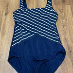 Lands' End  Womens Navy White Striped One Piece Swim Suit 10 Modest Built in Bra Photo 0