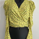 AFRM Celeste Crop Wrap Top Revolve Size XS Buttercup Ditsy Yellow Ruched Slinky Photo 0