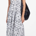 Madewell  Embroidered Deep V Neck Midi Dress Bandana Boho White Navy Large NWT Photo 0