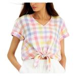 Charter Club  Top Women’s Checkered Plaid Luxury Linen Front Tie size Medium Photo 0