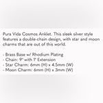 PURAVIDA Rhodium Plated Moon & Stars COSMOS ANKLET NWT Silver Photo 4