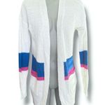 Ultra Flirt Women's White Blue Pink Striped Knit Cardigan S Photo 1