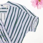 Maje Pando Pandora Striped Twill Relaxed Jumpsuit: Green/White/Blue Faux Wrap Photo 5