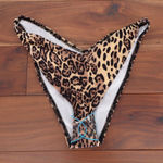 ASOS DESIGN Leopard Print Rib V Front High Leg Bikini Bottoms Size UK 12 US 8 Brown Photo 0