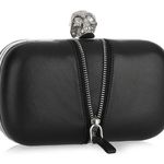 Alexander McQueen women’s unisex Zip black leather Skull Box Clutch Photo 0