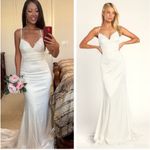 Lulus NWT Fantasy Come True White Lace Satin Lace-Up Maxi Dress size 10 bridal Photo 3