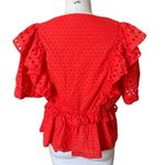 J.Crew  Ruffled Eyelet Lace Wrap Shirt in Bright Red Size XL X-Large Photo 2
