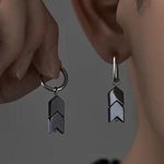 Titanium Steel Double Arrow Dangle Drop Earrings for Men Women,Silver Hoop Earrings,Punk Hip Hop Earrings Silver Photo 3