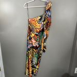 ZARA Printed Asymmetrical Dress One Sleeve Size Large Photo 2