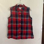 Jones New York   Red Blue Plaid Linen Sleeveless Collar‎ Button Shirt SIZE 8 Photo 1