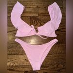 Eberjay eberjey Pique Graziela Pink Bikini Ruffle High Cut Cheeky Small Textured Ribbed Photo 2
