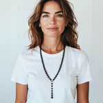 Vintage Estate Black Faceted Crystal Y Rosary Style Necklace Photo 0