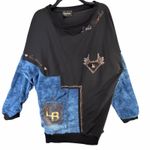 Lola Bianka Sweatshirt Large/XL Black Blue Denim Mixed Media Patchwork Y2K Glam Photo 1